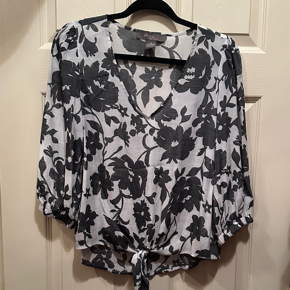 Catherine Malandrino Black and White Floral Blouse